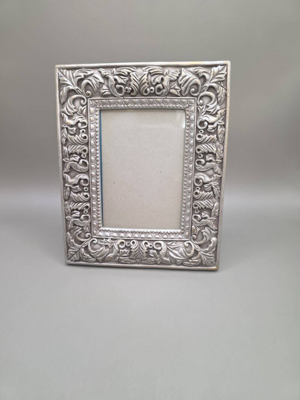 Vintage Ornate Silver Ceramic Frame Baroque Scroll Filigree Photo Frame 5×7